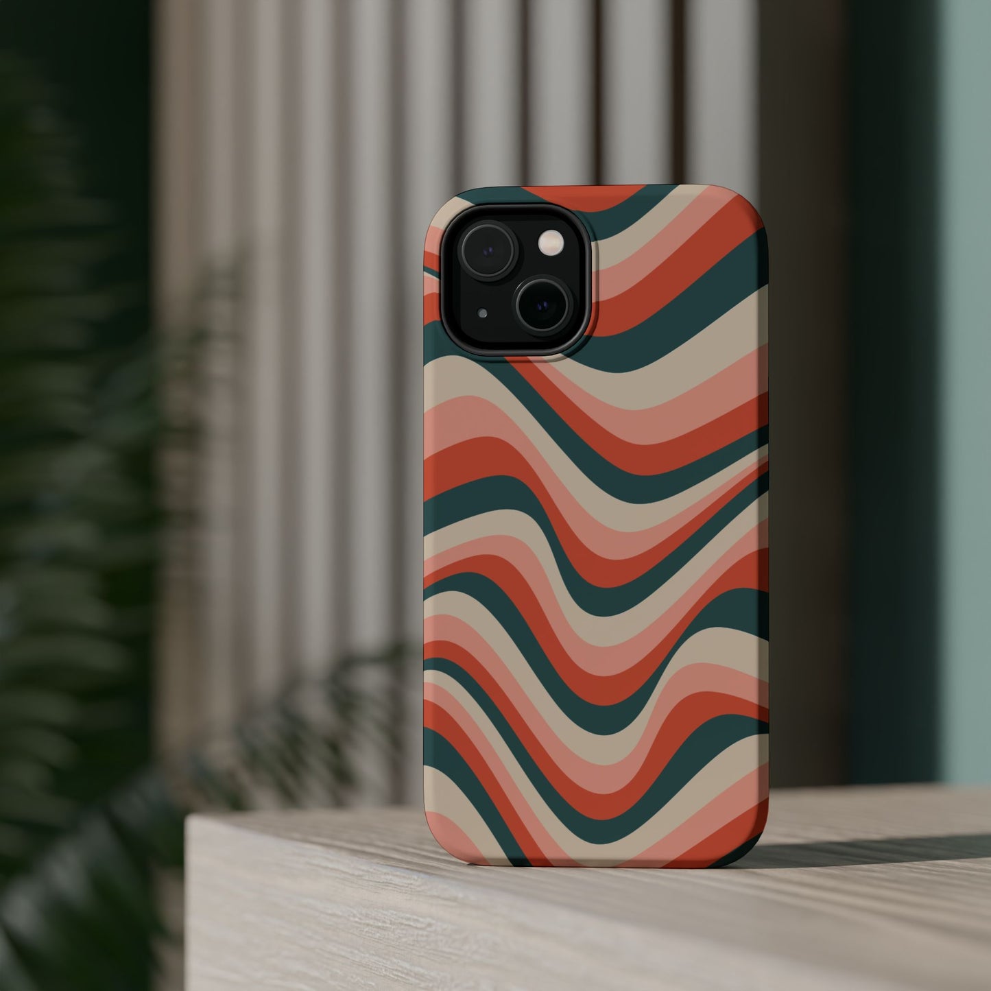 Groovy Waves MagSafe iPhone Case – Retro 70s-Inspired Stripes in Coral, Cream, and Teal