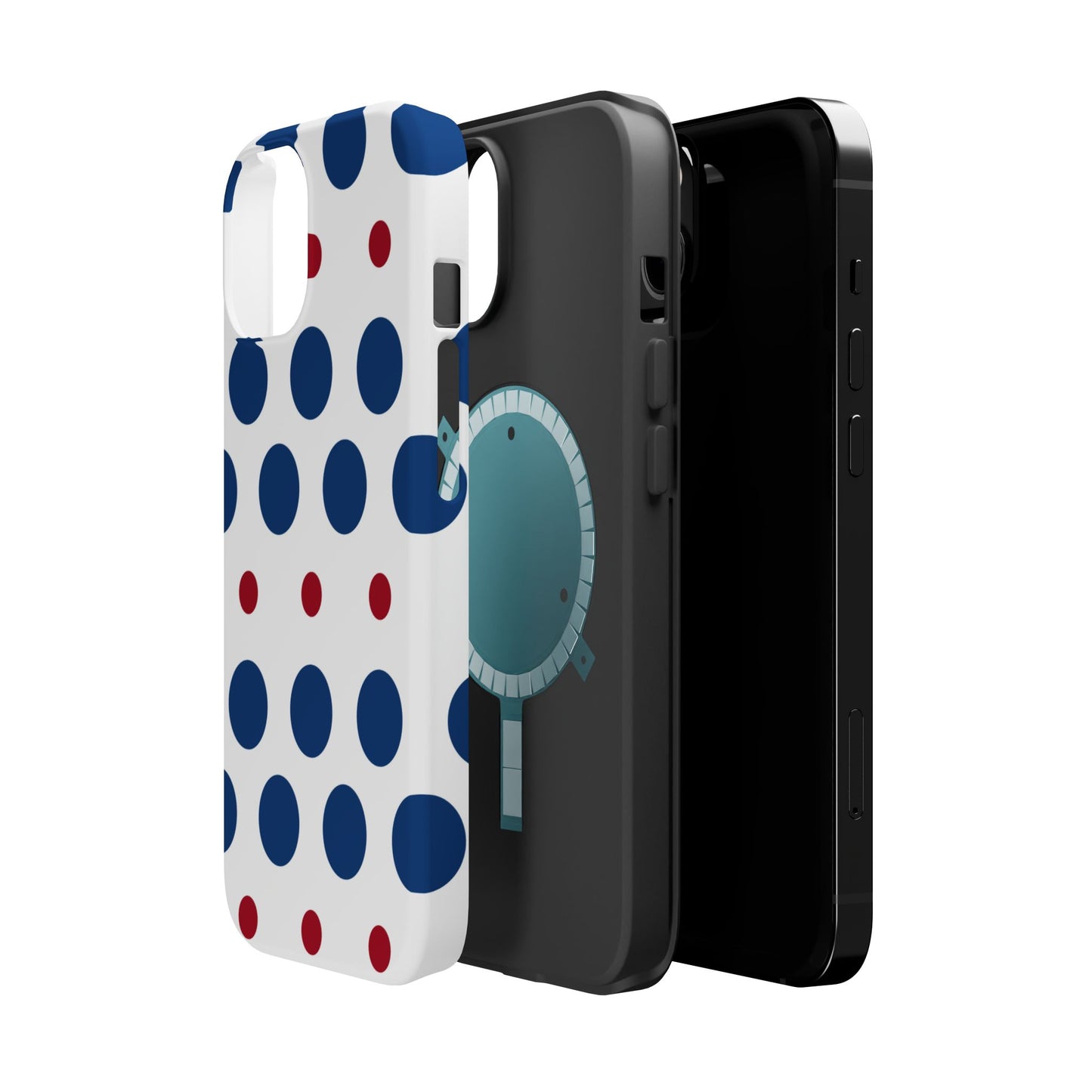 Bold Navy & Red Polka Dot Pattern – MagSafe iPhone Case