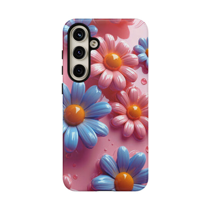 Pastel Daisy 3D Samsung Galaxy Case – Glossy Pink and Blue Floral Design, Full Protection - BOGO Cases