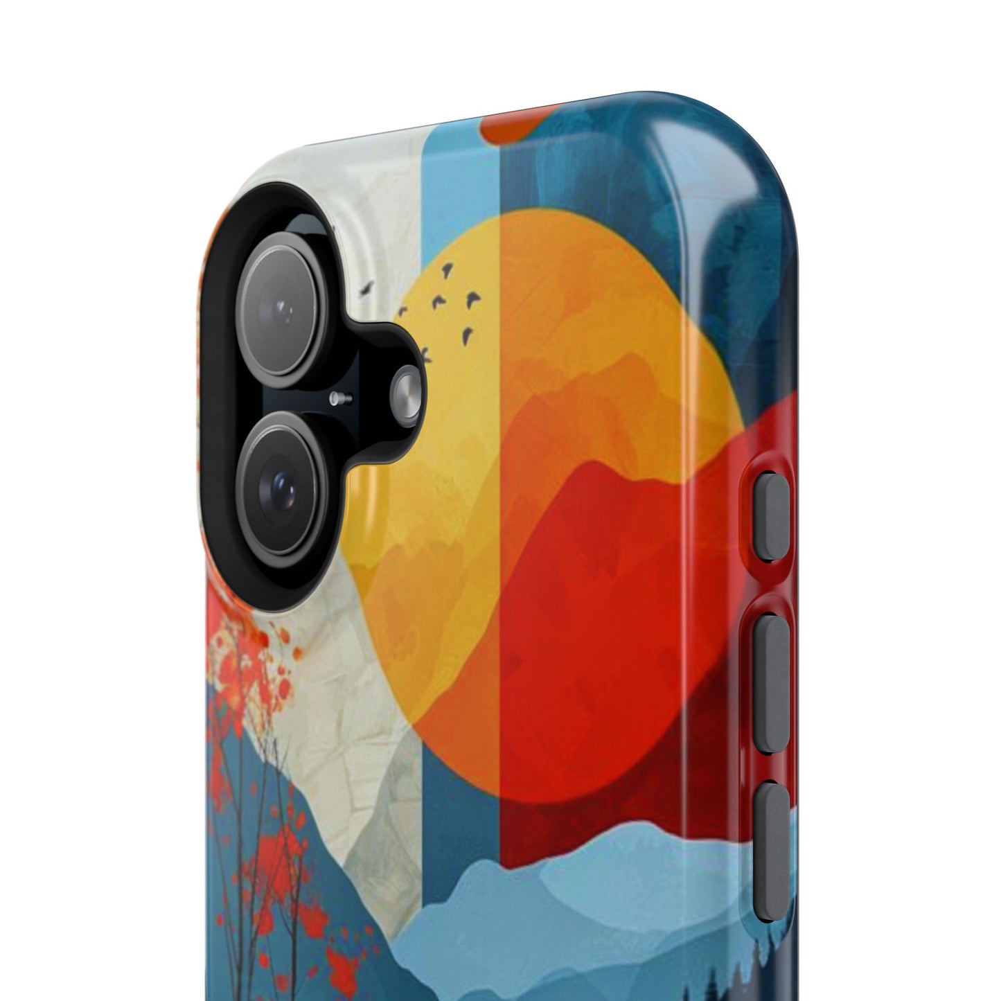 Abstract Autumn Landscape MagSafe iPhone Case – Bold Colorful Sunset Design, Dual-Layer Protection