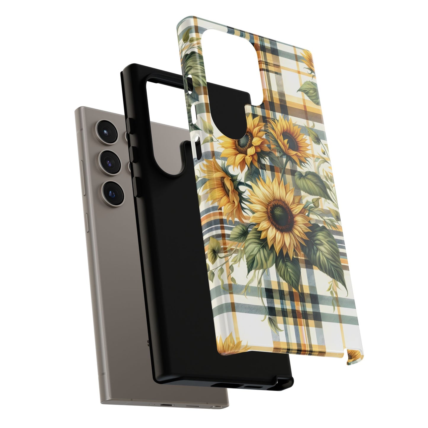 Cute Sunflower Phone Case - Sunny Blossom Plaid - Checkered Sunflowers Phone Case for iPhone & Samsung. Be Happy With These Bright Colors!