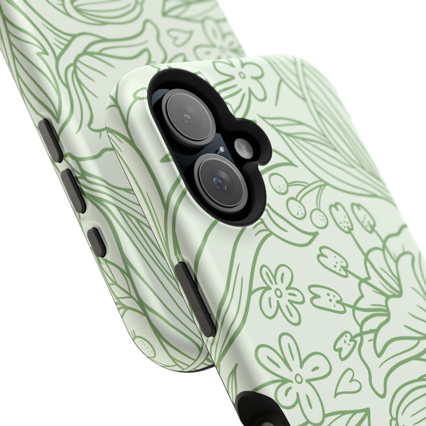 Sage Green Floral Line Art Tough MagSafe iPhone Case – Minimalist Botanical Design with Dual-Layer Protection