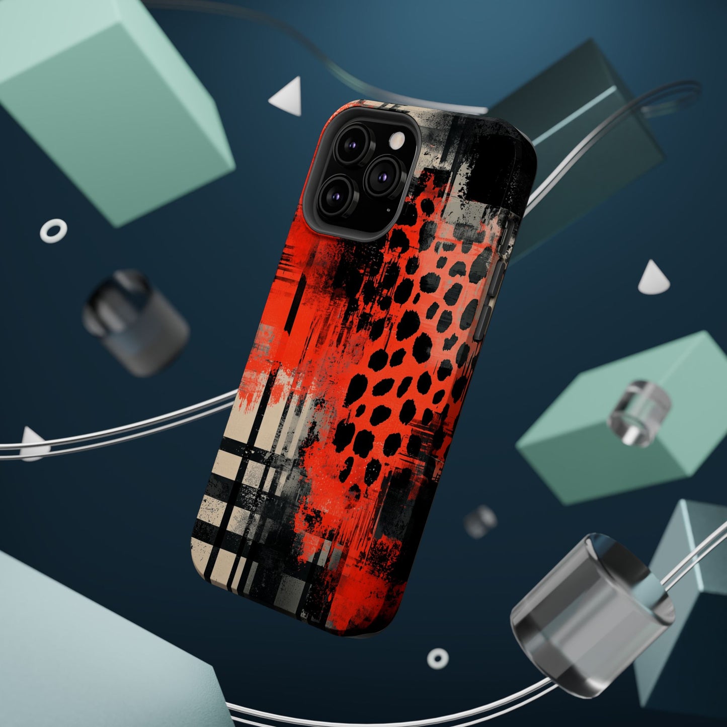 MagSafe iPhone Case: Cheetah Plaid – Red & Black Pattern