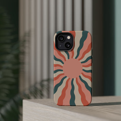 Retro Sunburst MagSafe iPhone Case – Bold 70s-Inspired Waves in Coral, Teal, and Cream