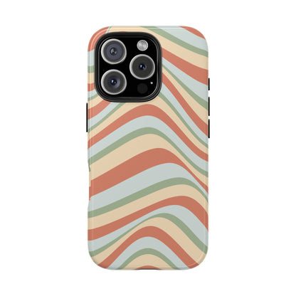 Vintage Earthy Waves iPhone Case – Retro 70s-Inspired in Warm Green, Cream, and Rust