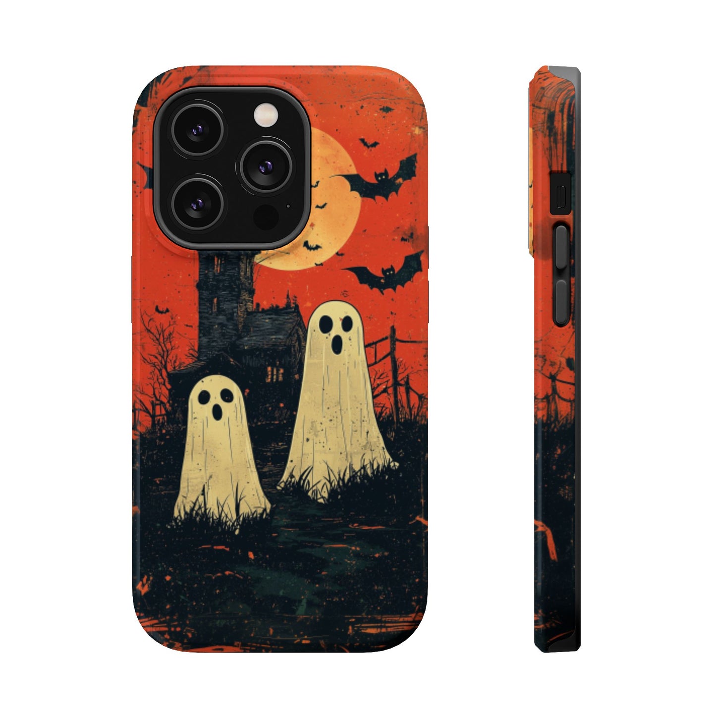 Haunted House & Ghosts MagSafe iPhone Case – Spooky Halloween Full Moon Design