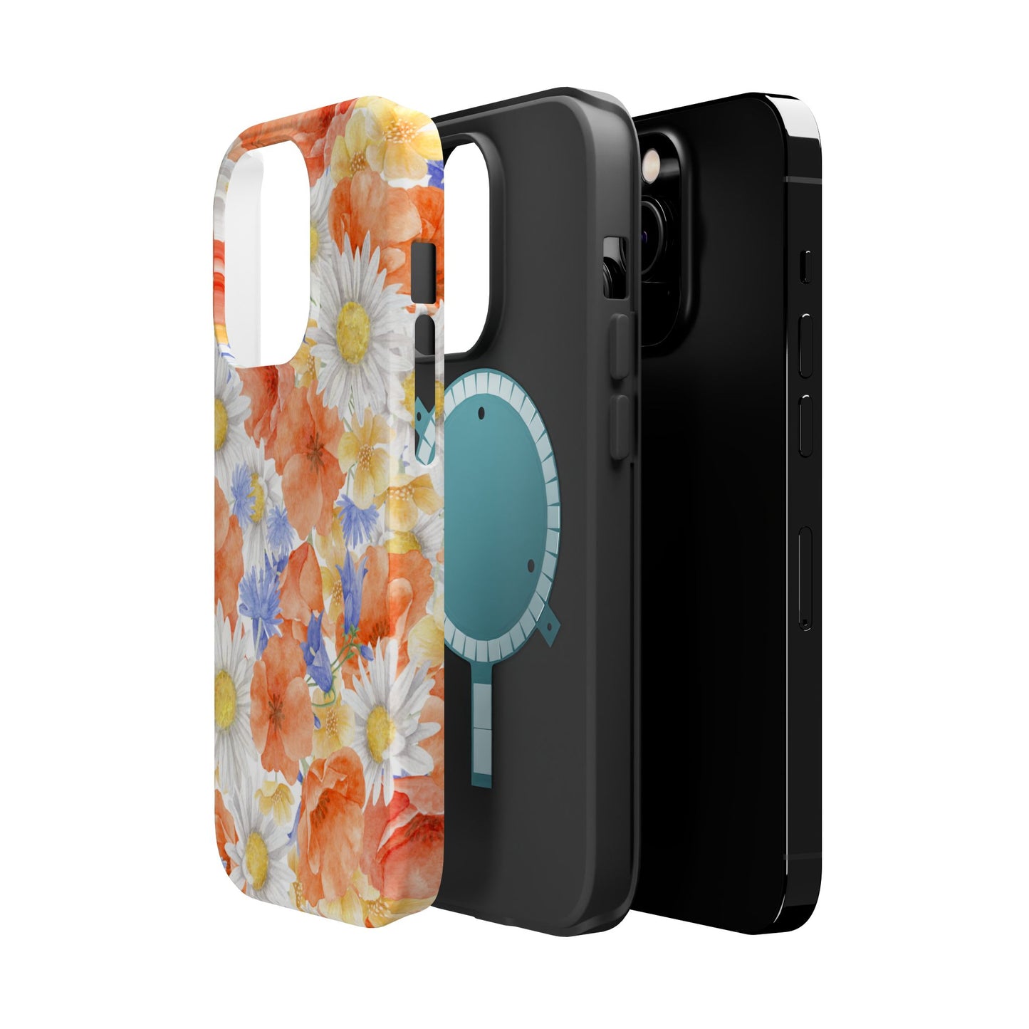 Watercolor Wildflower Pattern MagSafe iPhone Case – Durable Matte Finish with Daisy, Poppy & Cornflower Design