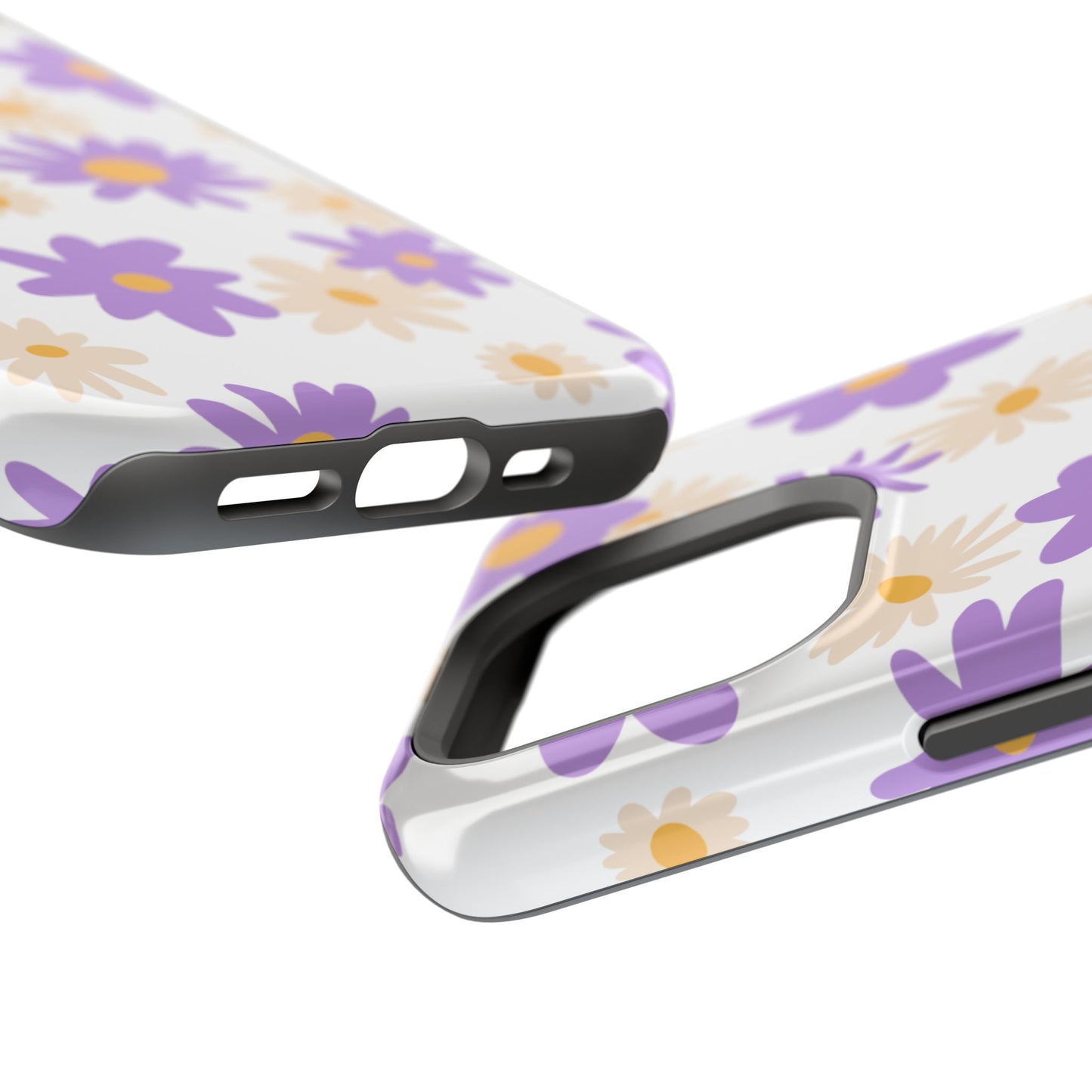 Retro Daisy Flower MagSafe iPhone Case – Pastel Purple & Cream Floral Design with Matte Finish