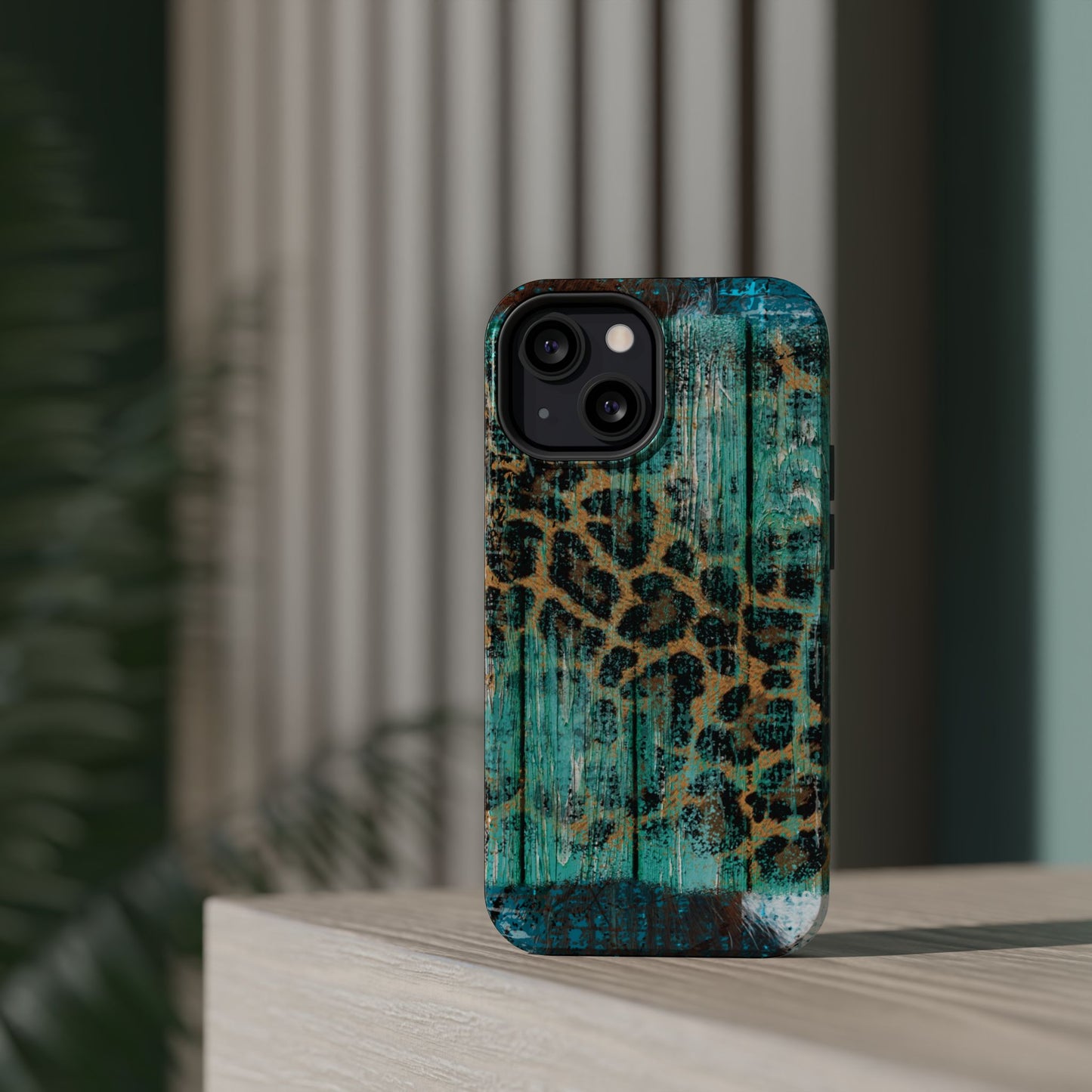 Turquoise Rustic Leopard Wood - MagSafe  iPhone Series Case