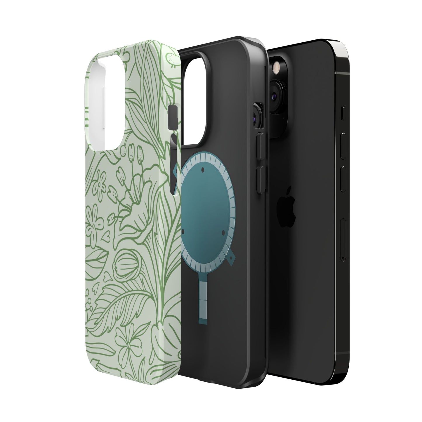 Sage Green Floral Line Art Tough MagSafe iPhone Case – Minimalist Botanical Design with Dual-Layer Protection