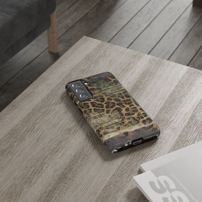 Rustic Wood and Leopard Print Tough Samsung Galaxy Case – Distressed Western Design with Dual-Layer Protection