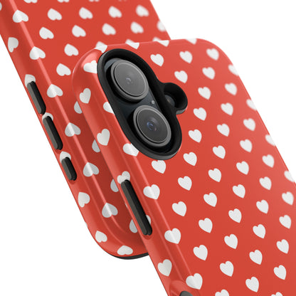 White Hearts on Red iPhone Case