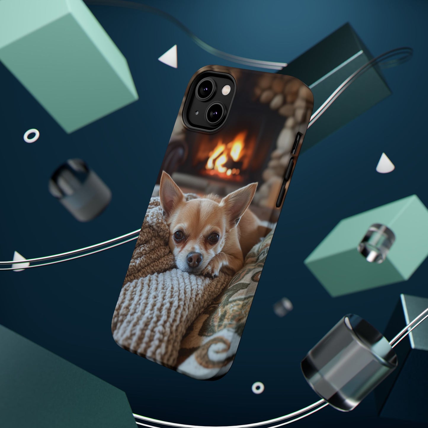 Relaxing Chihuahua by Fireplace MagSafe iPhone Case – Functional and Cozy Design