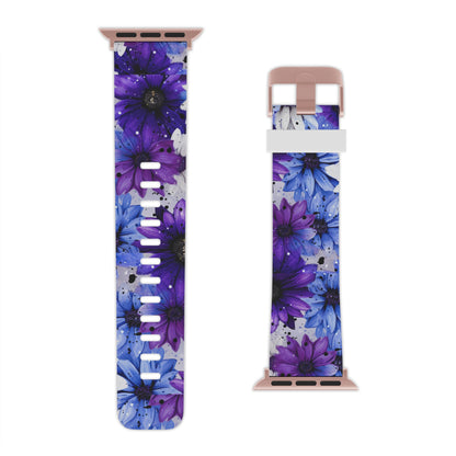 Vibrant Purple & Blue Floral Splash Apple Watch Band