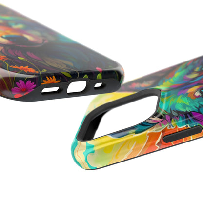 Rainbow Wolf in Bloom – MagSafe iPhone Case with Nature-Inspired Design