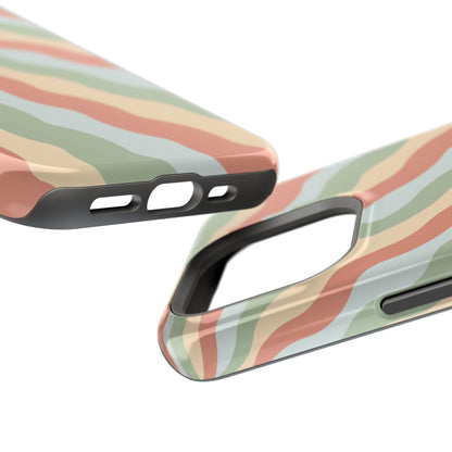 Earthy Retro Waves MagSafe iPhone Case – 70s-Inspired Wavy Stripes in Soft Green, Cream, and Rust