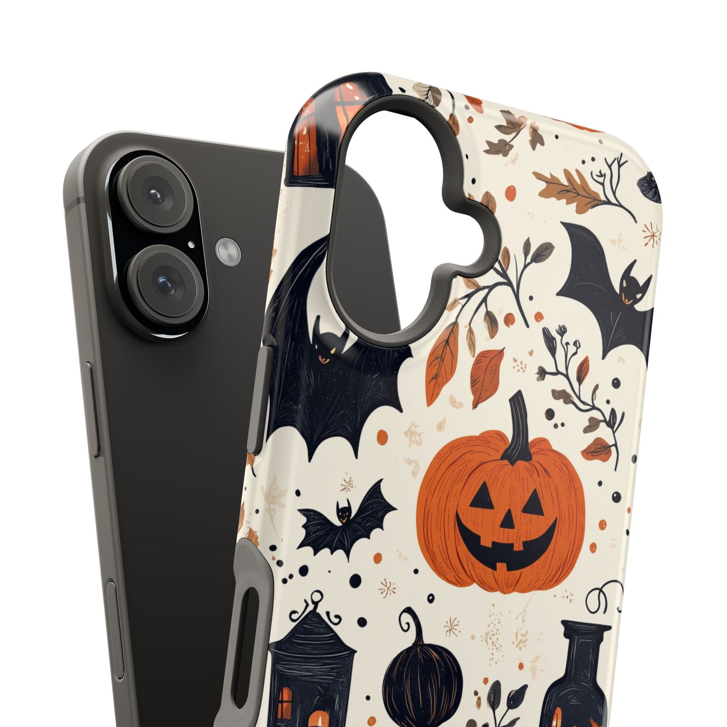 Charming Halloween MagSafe iPhone Case – Pumpkin, Bats, and Spooky Lantern Design