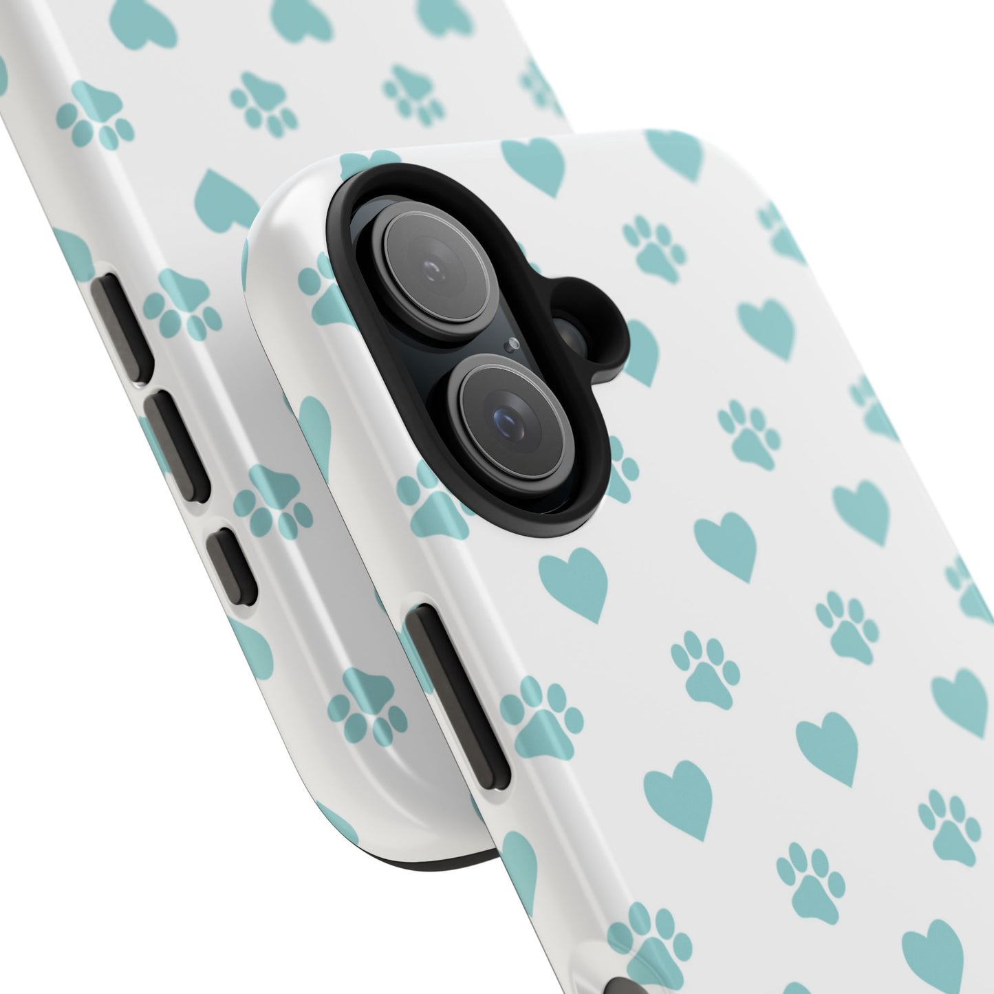 Mint Green Paw Print & Heart iPhone Case – Stylish Pet Lover’s Essential