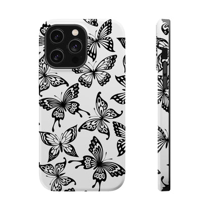 Monochrome Butterfly Pattern Tough MagSafe Case – Dual-Layer Protection with Matte Finish