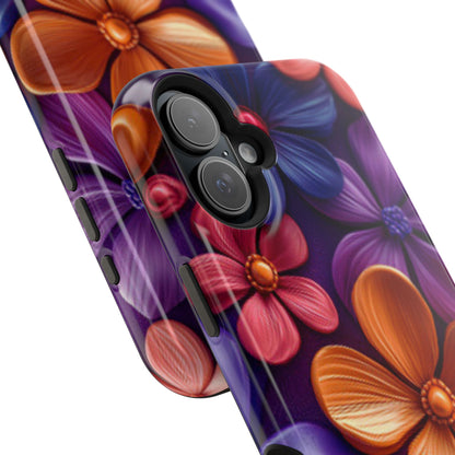 Bold Floral 3D MagSafe iPhone Case – Vivid Purple and Orange Flower Design, Shock-Resistant