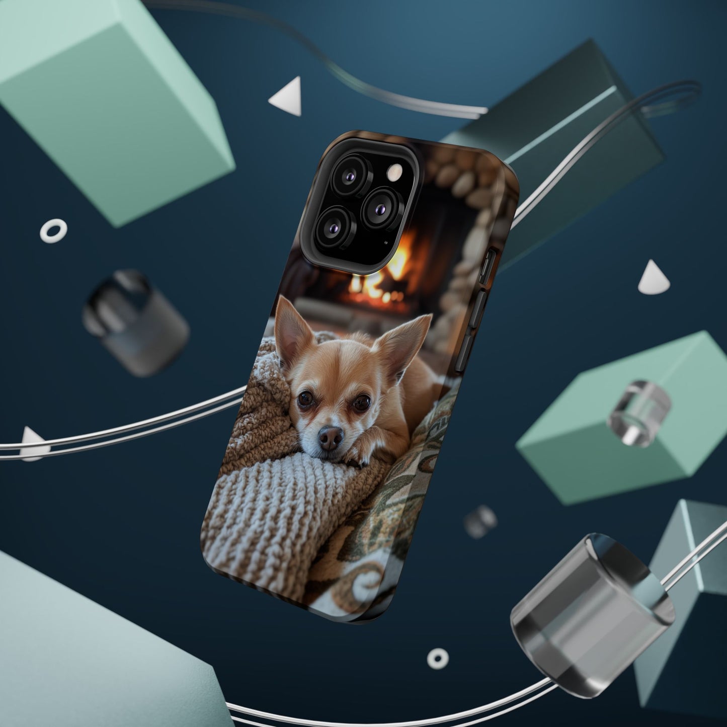 Relaxing Chihuahua by Fireplace MagSafe iPhone Case – Functional and Cozy Design