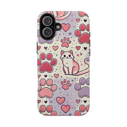 Cute Cat and Paw Print iPhone Case - Pet Lover’s Protective Cover