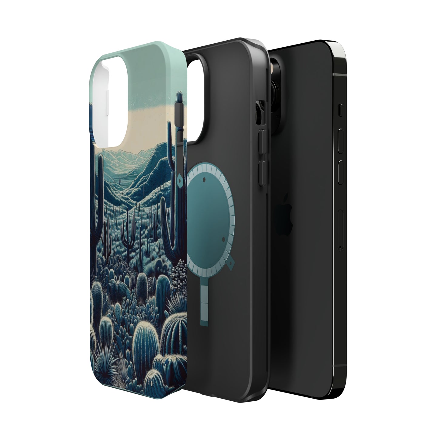 Desert Blues MagSafe Case - Serene Cactus Landscape for iPhone Series 13, 14, & 15