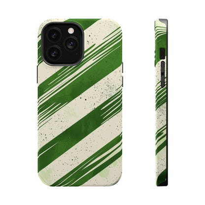 Green Stripes MagSafe iPhone Case – Bold Diagonal Brushstroke Design