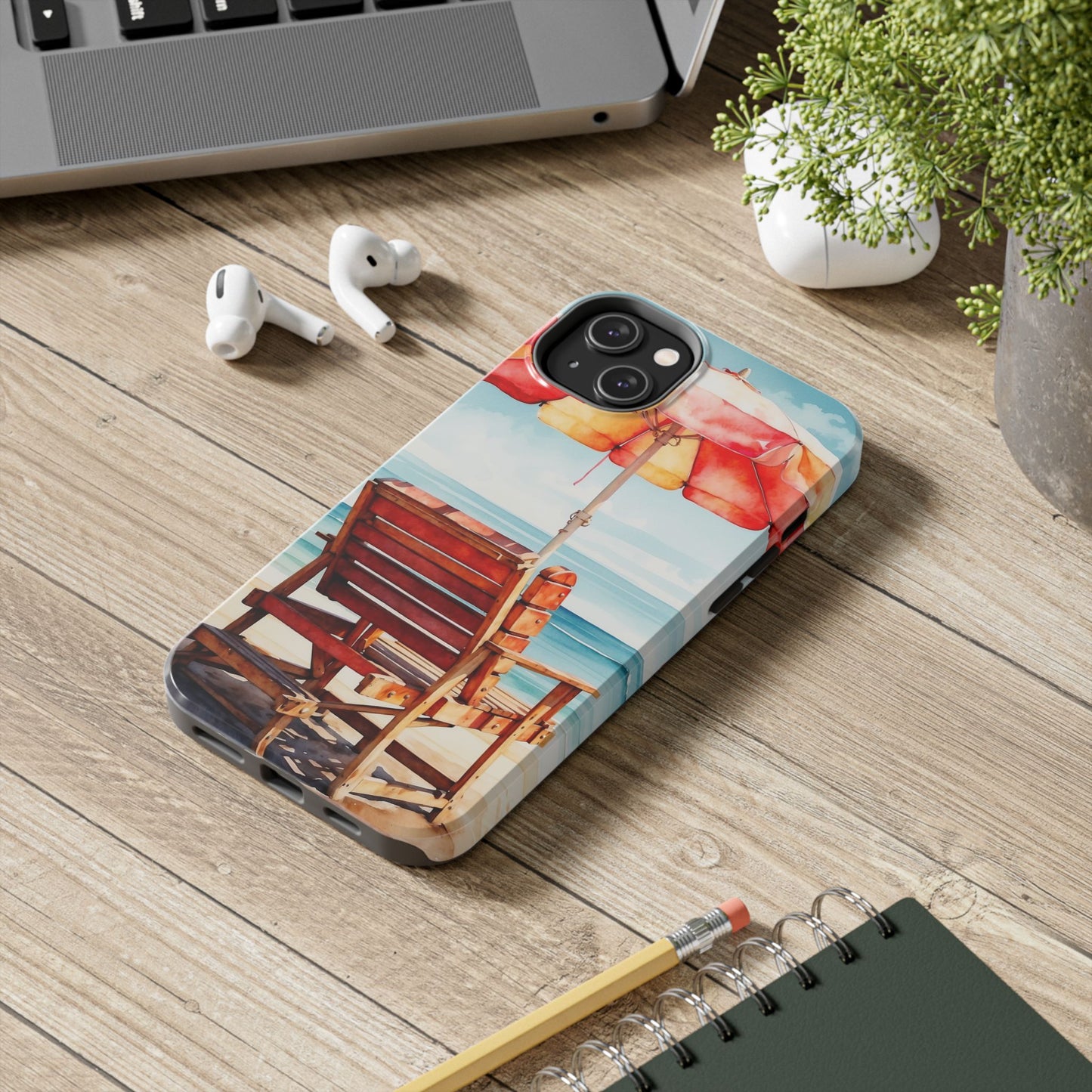 Beachfront Sunset Lounge iPhone Case – Vibrant Watercolor Design