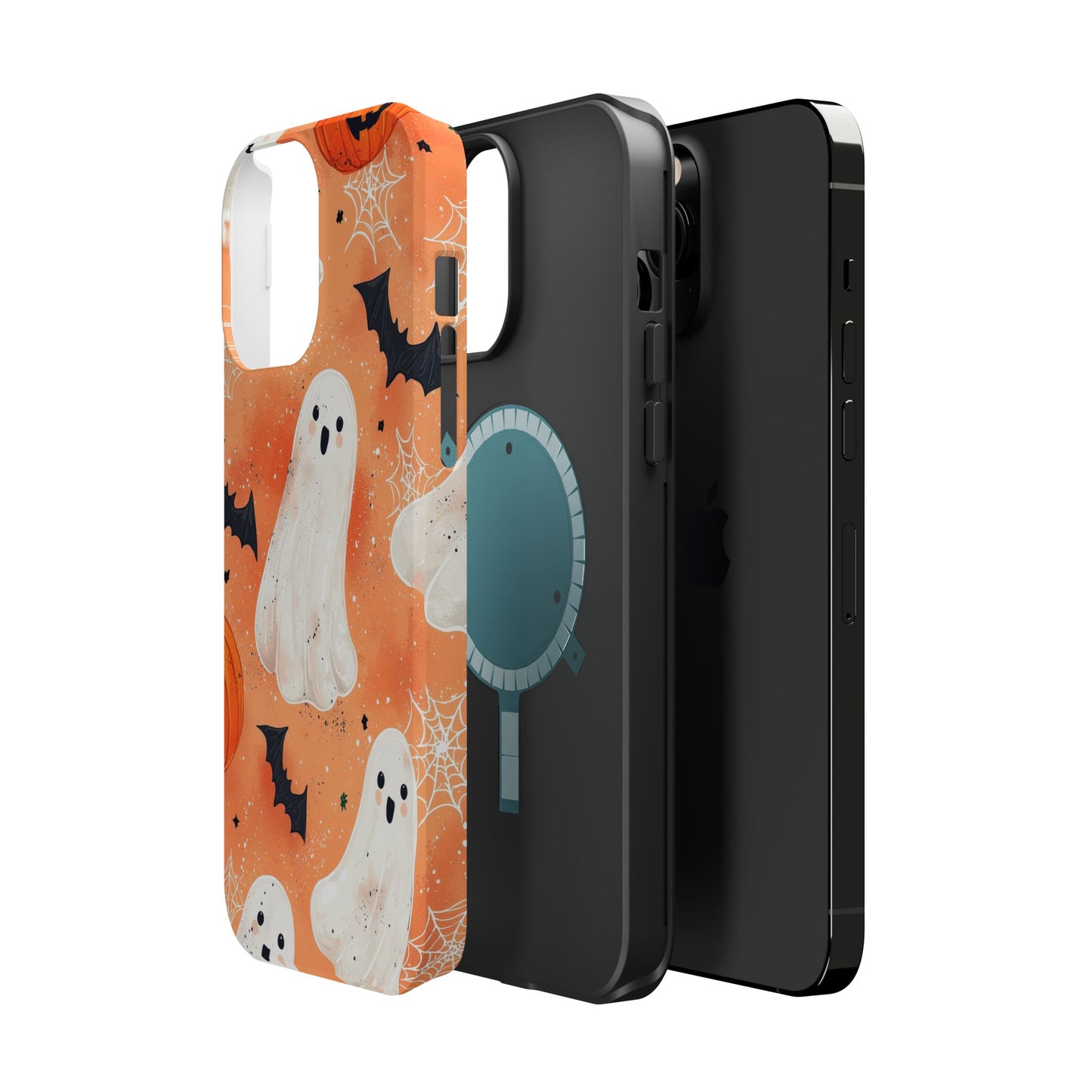 Spooky Cute Ghost MagSafe iPhone Case – Halloween Ghosts, Pumpkins, Bats & Cobwebs Design