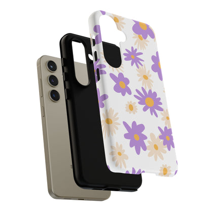 Retro Daisy Flower Samsung Galaxy Case – Pastel Purple & Cream Floral Design with Matte Finish