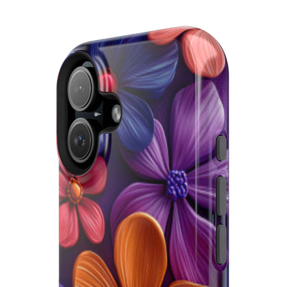 Bold Floral 3D MagSafe iPhone Case – Vivid Purple and Orange Flower Design, Shock-Resistant