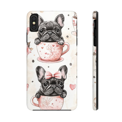 French Bulldogs in Teacups iPhone Case – Cute Dog Design with Hearts & Bows, Shockproof & Slim - BOGO Cases