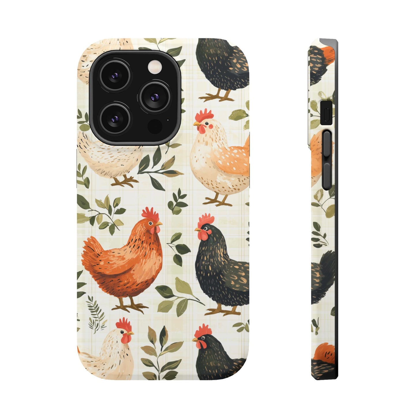 MagSafe iPhone Case: Vintage Chicken Farmhouse Case – Rustic Leaves Design