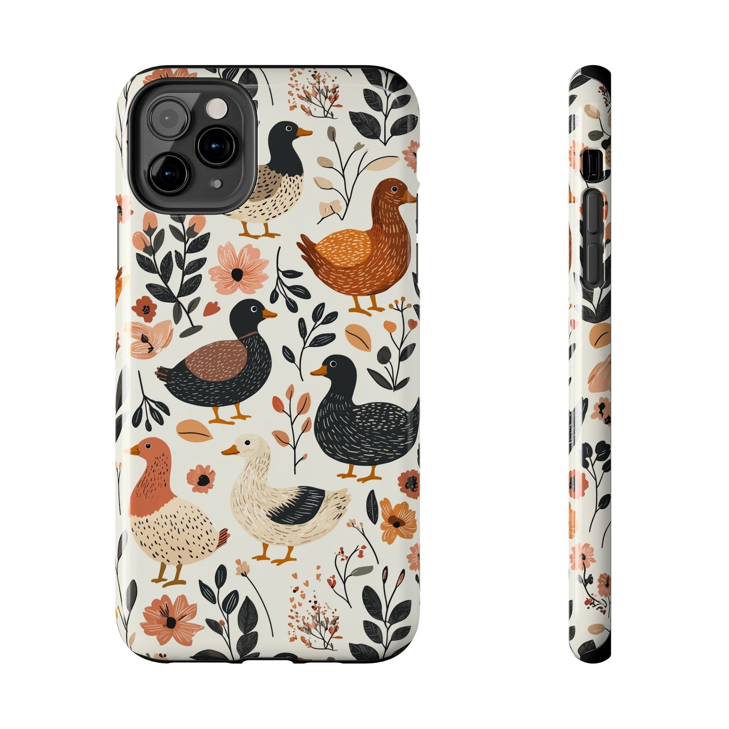 Farm Duck & Flowers iPhone Case – Vintage Floral Design