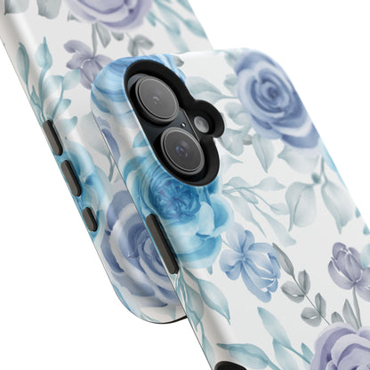 Elegant Blue & Violet Roses MagSafe Case – Artistic Floral Protection with Magnetic Charging Compatibility