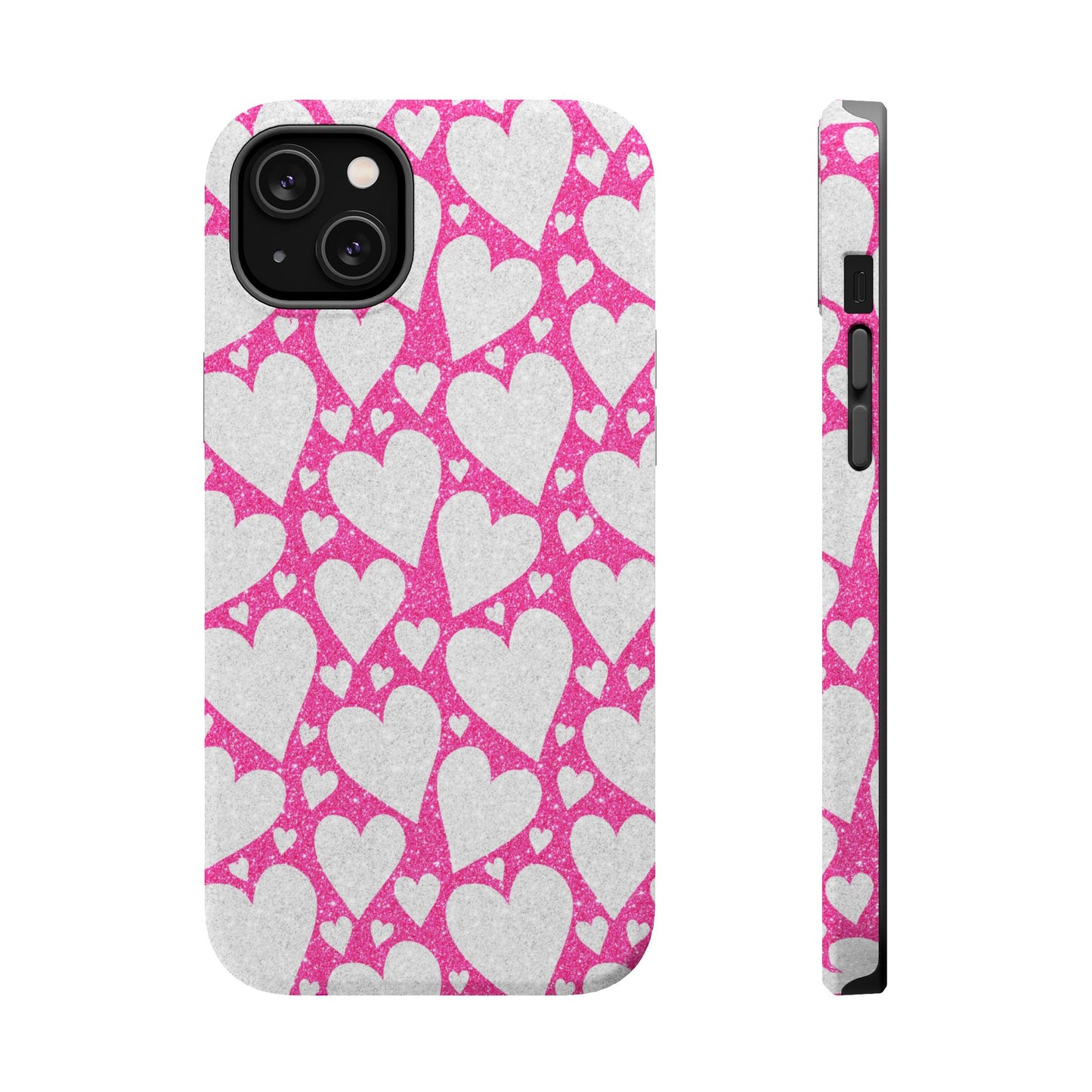 Pink and Silver Glitter Heart Pattern MagSafe Case