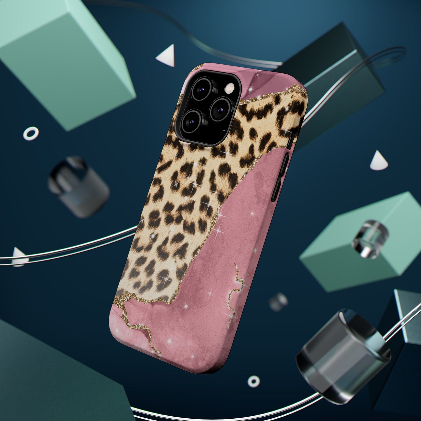 Pink Glam Leopard - MagSafe iPhone Series Case with Glitter Accents