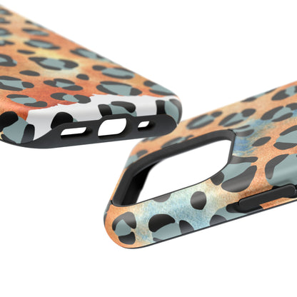 Sunset Watercolor Leopard Print Tough MagSafe iPhone Case – Artistic Animal Pattern with Dual-Layer Protection