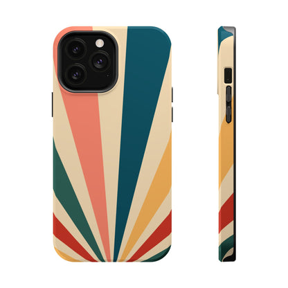 Retro Sunbeam MagSafe iPhone Case – 70s-Inspired Radiating Stripes in Coral, Teal, and Mustard