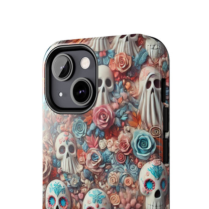 Day of the Dead Floral Skull iPhone Case - Colorful Protective Cover - Halloween Spooky Autumn Case