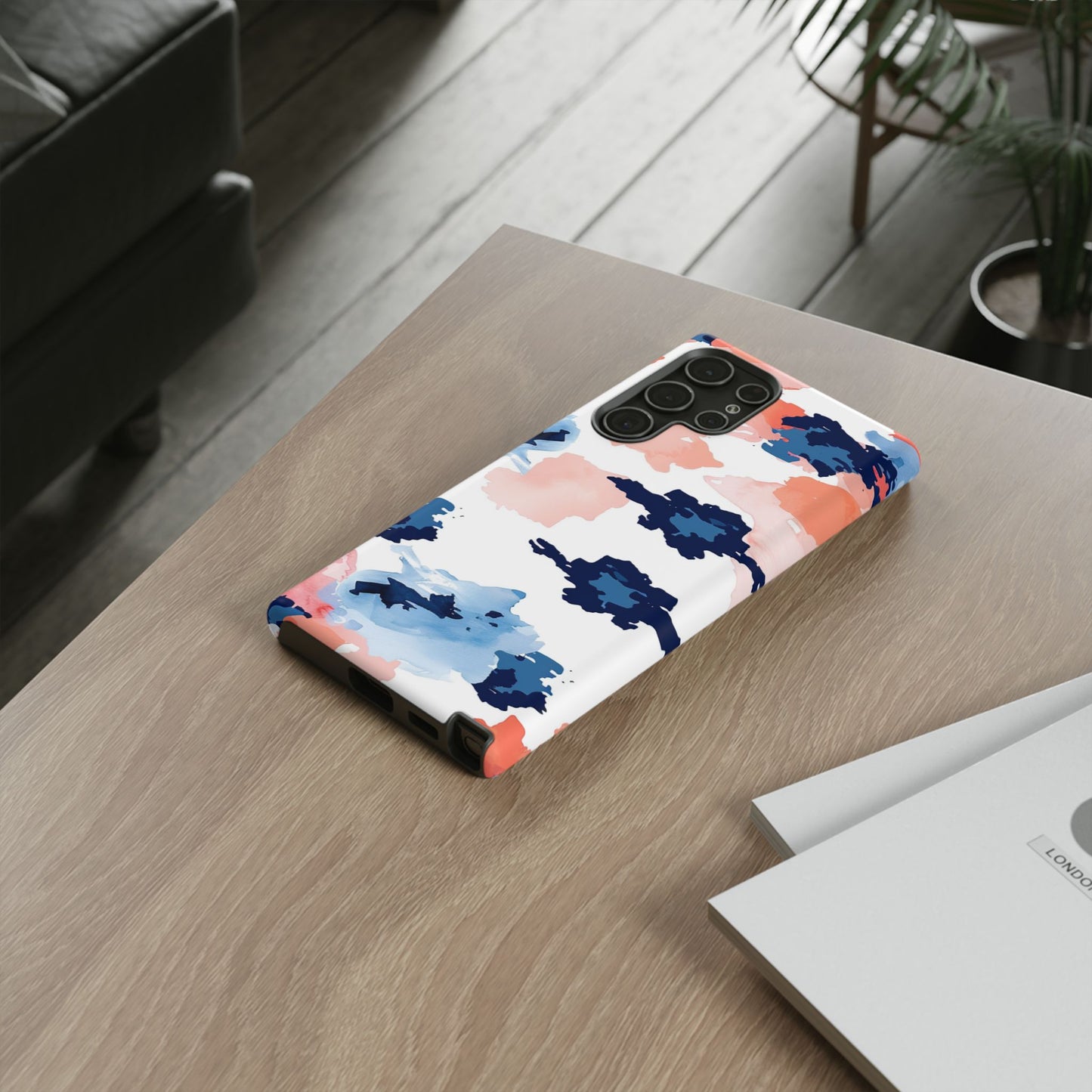 Abstract Coral & Navy Watercolor Design – Samsung Galaxy Case