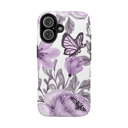 Lavender Bloom Butterfly iPhone Case – Delicate Floral Design with Watercolor Details