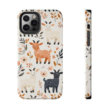 iPhone Case: Smiley Goats & Dried Flowers – Vintage Charm