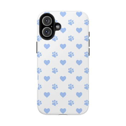 iPhone Case - Blue Paw Print & Heart Design