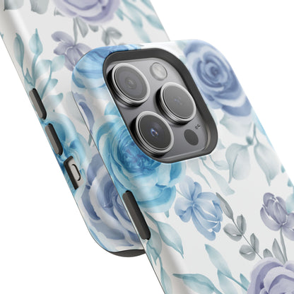 Elegant Blue & Violet Roses MagSafe Case – Artistic Floral Protection with Magnetic Charging Compatibility