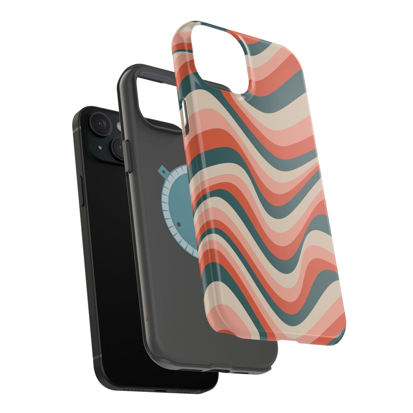 Groovy Waves MagSafe iPhone Case – Retro 70s-Inspired Stripes in Coral, Cream, and Teal