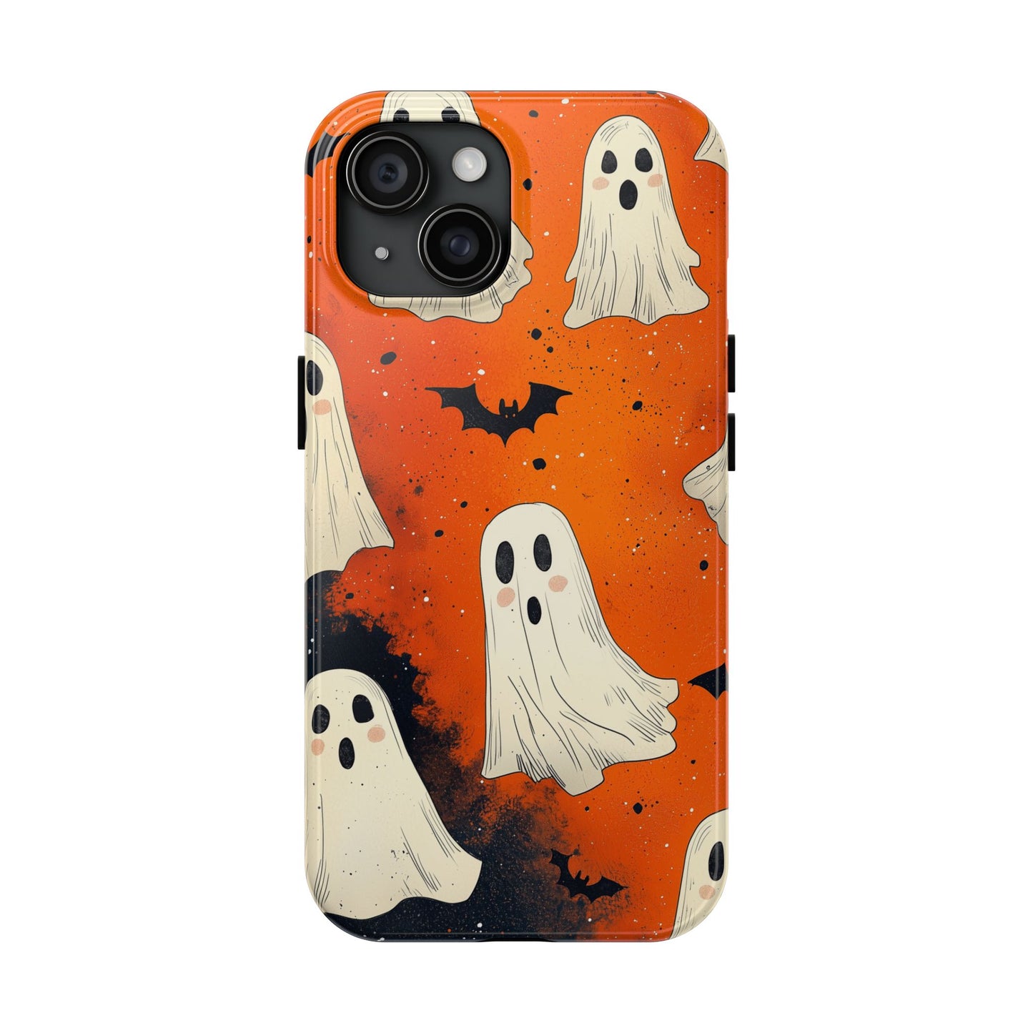 Spooky Ghosts & Bats iPhone Case – Vibrant Orange Halloween Design