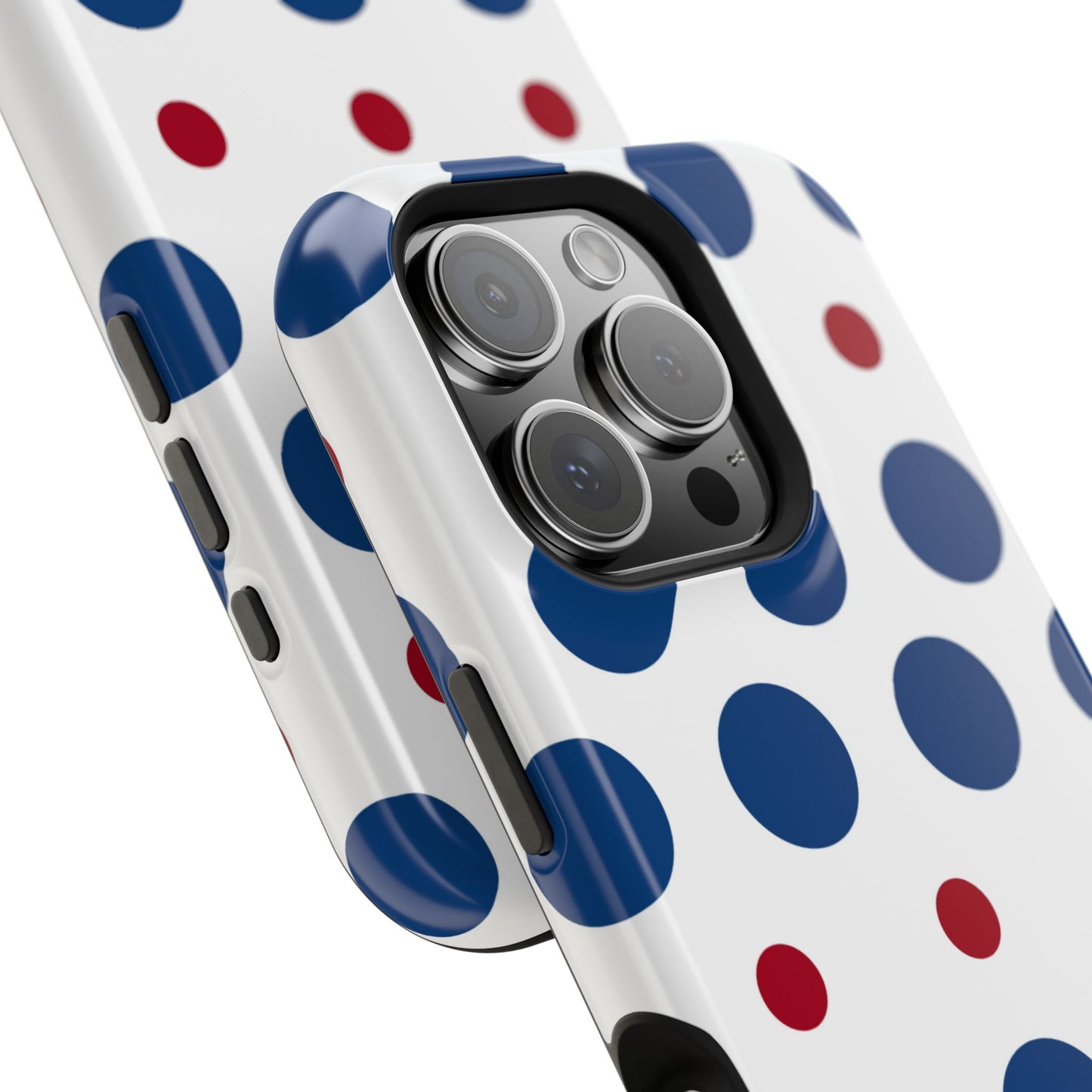 Bold Navy & Red Polka Dot Pattern – MagSafe iPhone Case