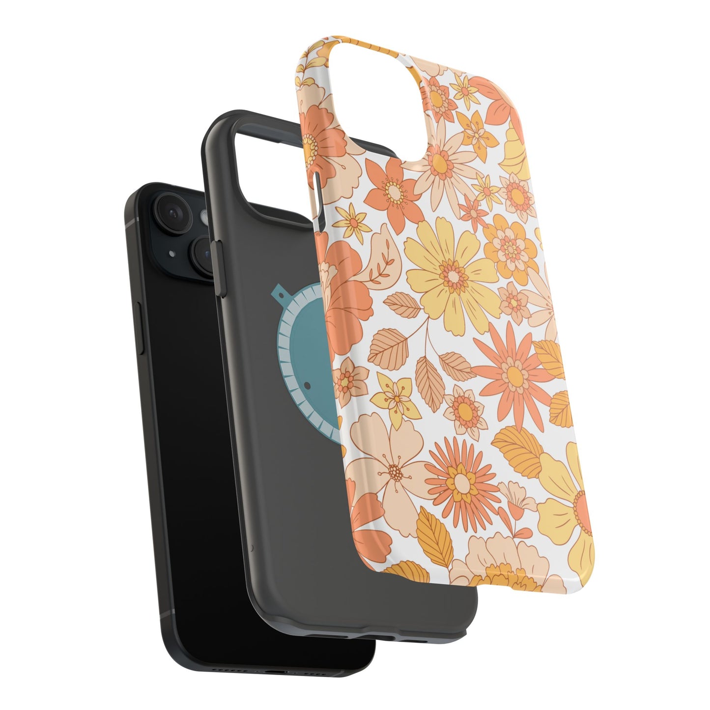 Vintage Floral Bloom MagSafe iPhone Case – Warm Orange & Yellow Retro Flower Design with Matte Finish